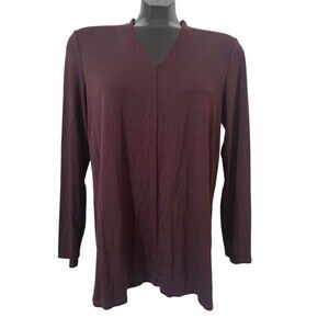 Eileen Fisher Tencel V Neck Tunic Top Long Sleeves Burgundy Red S Stretcy A11.4